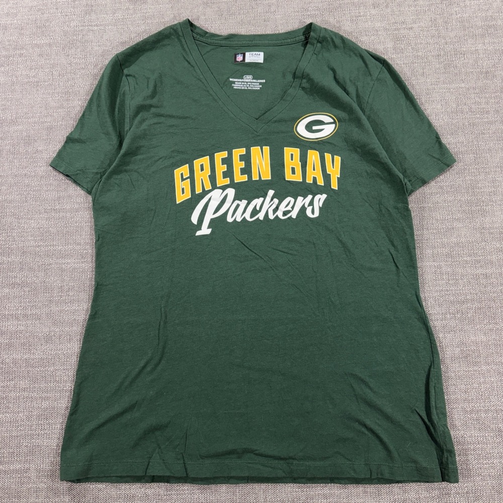 NFL Team Apparel Green Bay Packers T-Shirt‎ Womens Large Green Excellent V-Neck